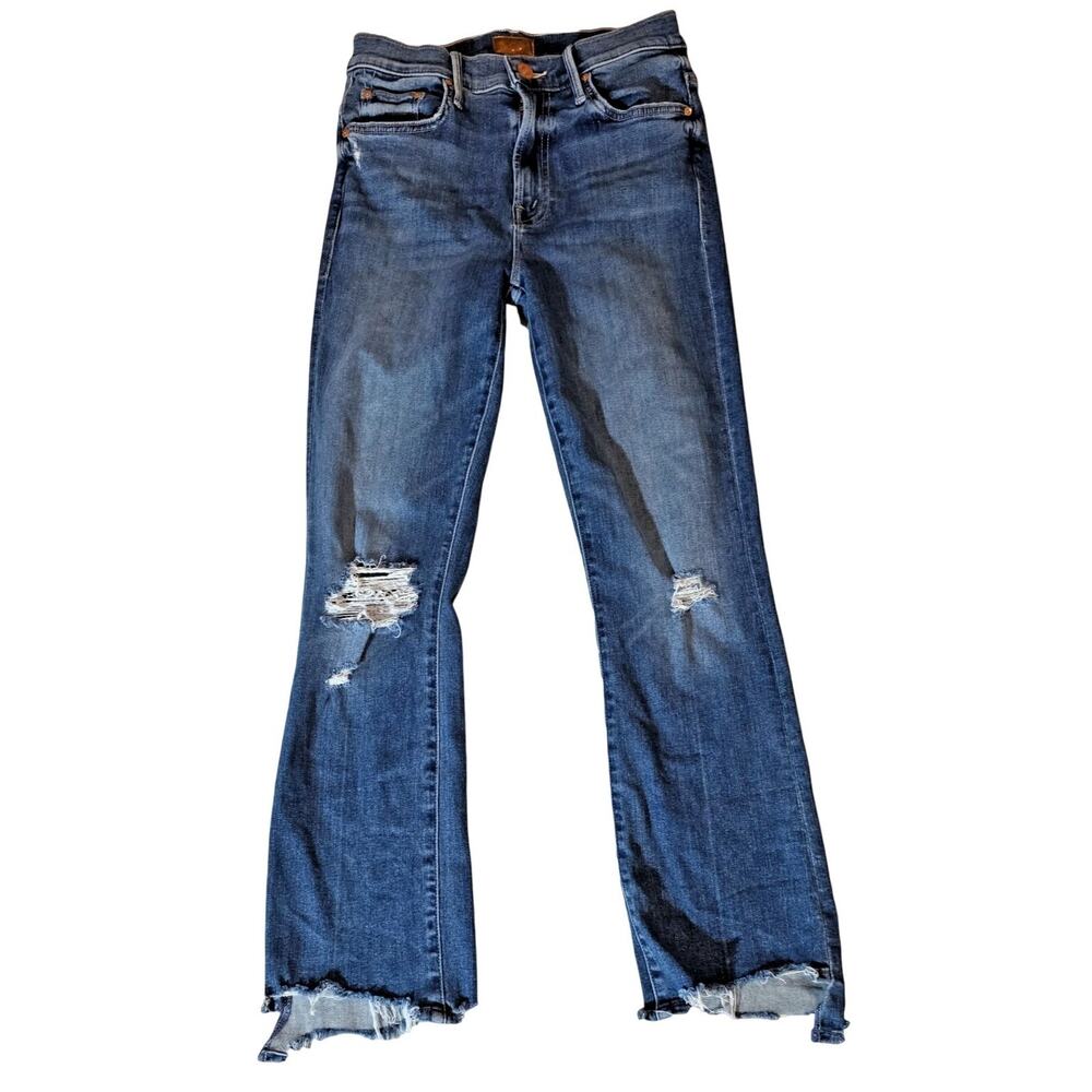 MOTHER The Insider Crop Step Chew Jeans 25 Dancing On Coals Distressed Fray Hem